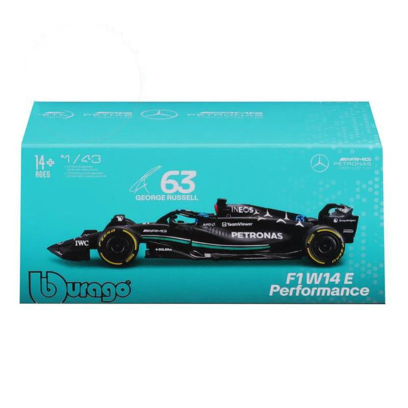 Bburago F1 Mercedes F1 - AMG PETRONAS W14 # 63 2023 With Helmet George Russell 1/43 Model Car B18-38081R