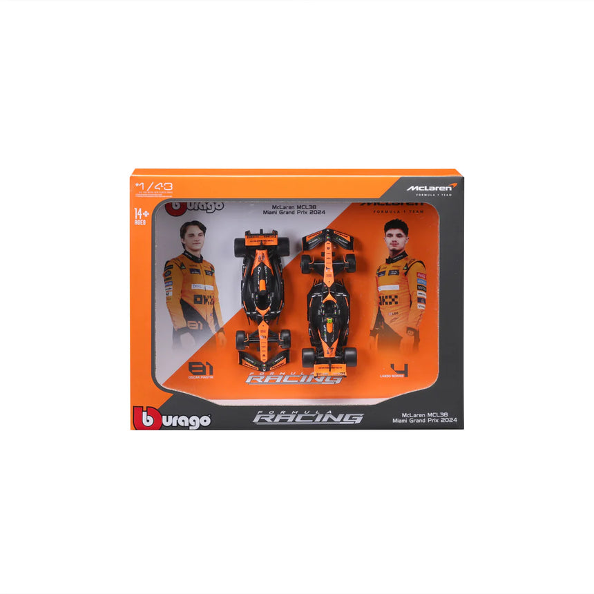 Bburago F1 Mclaren F1 Team MCL38 2024 Two Pack Lando Norris and Oscar Piastri 1/43 Scale