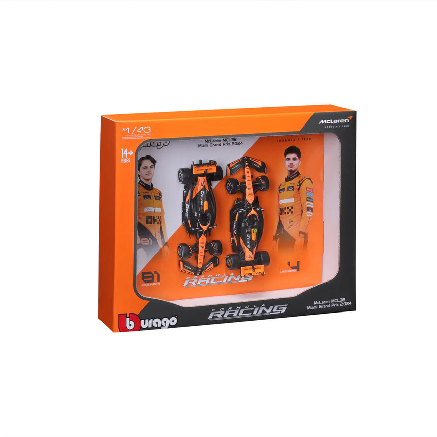 Bburago F1 Mclaren F1 Team MCL38 2024 Two Pack Lando Norris and Oscar Piastri 1/43 Scale