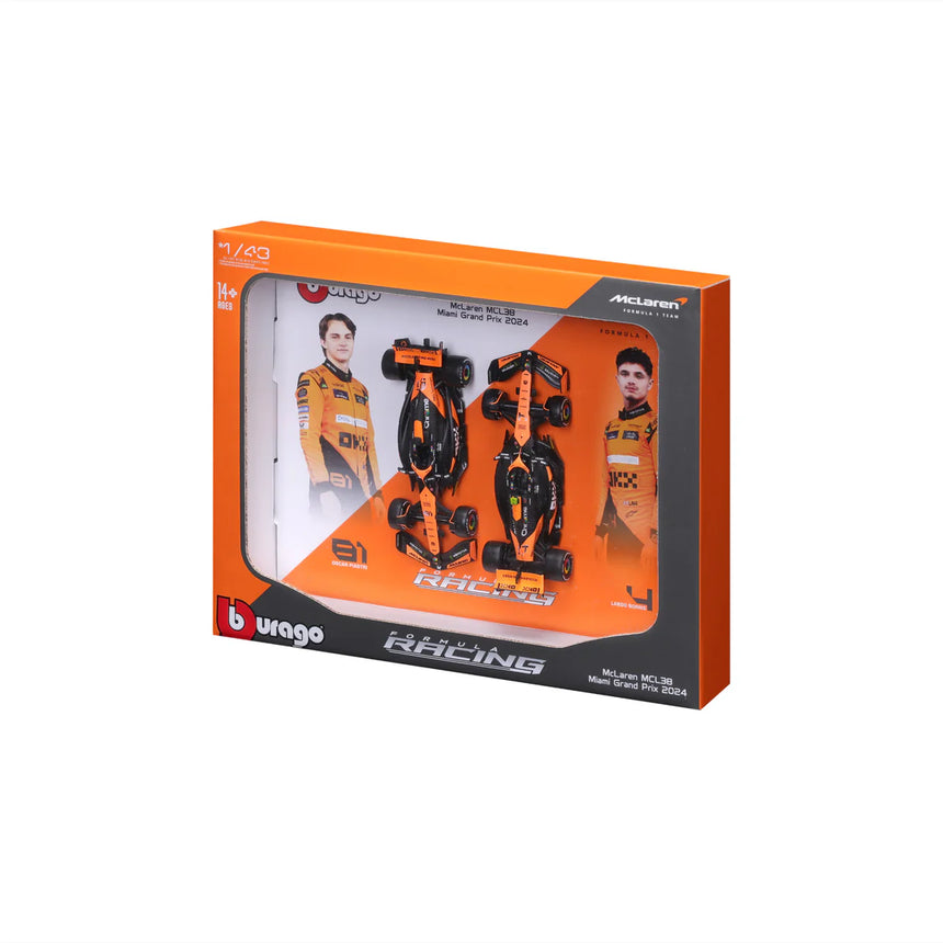 Bburago F1 Mclaren F1 Team MCL38 2024 Two Pack Lando Norris and Oscar Piastri 1/43 Scale