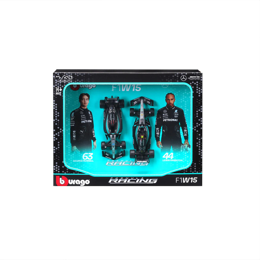Bburago F1 Mercedes F1 Team AMG W15 2024 Two Pack Lewis Hamilton and George Russell 1/43 Scale