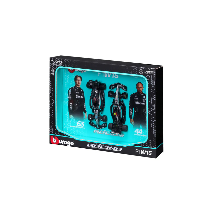 Bburago F1 Mercedes F1 Team AMG W15 2024 Two Pack Lewis Hamilton and George Russell 1/43 Scale