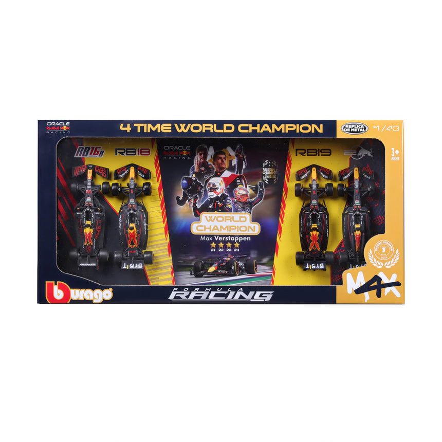 Bburago F1 Red Bull Racing 4PK Max Verstappen Four Times World Champion Set (4-Car Set) 1/43 Scale