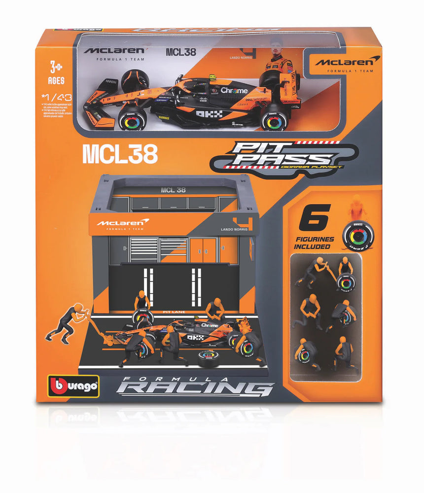 Bburago F1 Mclaren F1 Team MCL38 2024 Pit Pass Diorama Lando Norris 1/43 Scale
