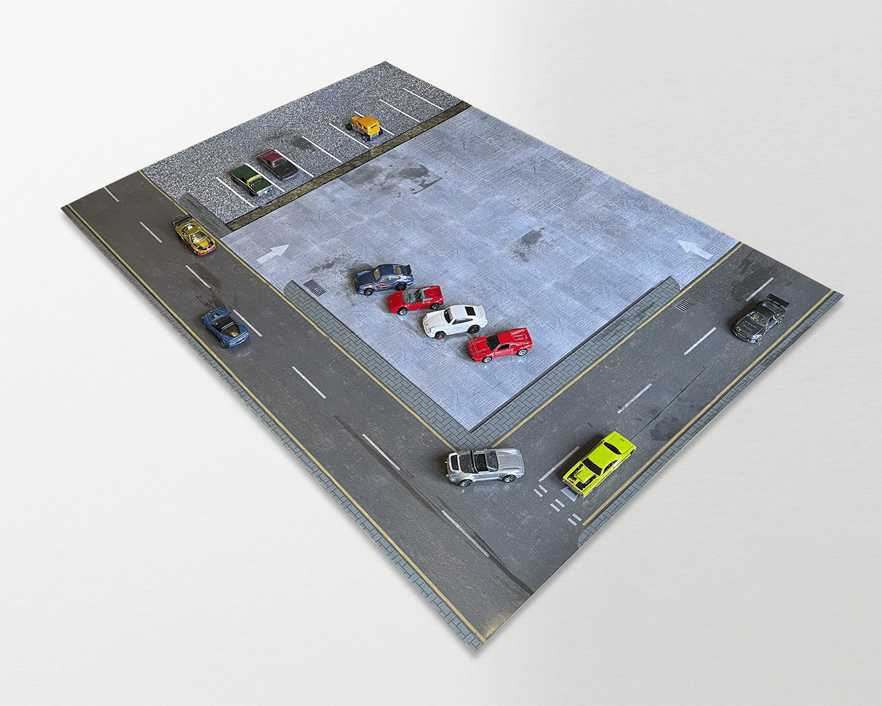 Car Park & Road Diorama Ground Mat (Paper) - for displaying 1/64 Scale Models or Hot Wheels