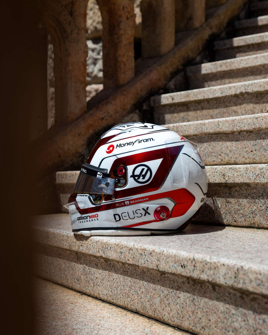 Spark Models MoneyGram Haas F1 Team - Ollie Bearman - Monaco GP 2025 Mini Replica Helmet 1/5 Scale