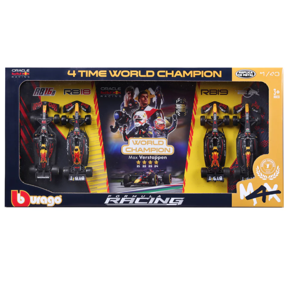 Bburago F1 Red Bull Racing 4PK Max Verstappen Four Times World Champion Set (4-Car Set) 1/43 Scale Model