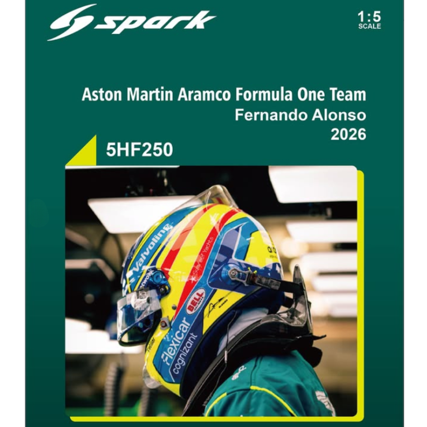 Spark Models F1 Aston Martin Aramco F1 Team - Fernando Alonso - 2026 1/5 Scale Mini Replica Helmet