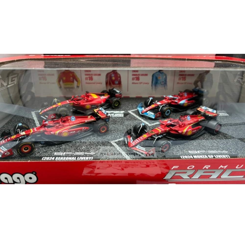 Bburago F1 Ferrari F1 Team 4PK Charles Leclerc Highlights Set (4-Car Set) 1/43 Scale Model