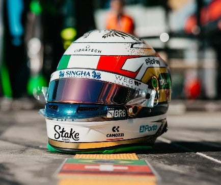 Spark Models Stake F1 Team Kick Sauber - Gabriel Bortoleto - Italian GP 2025 1/5 Scale Mini Replica Helmet