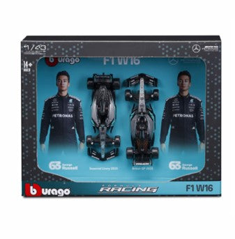 Bburago F1 Mercedes F1 Team AMG W16 2025 George Russell Driver Two Pack 1/43 Scale Model