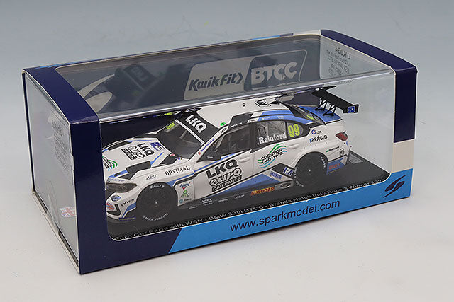 Spark Models LKQ Euro Car Parts with WSR No. 99 BMW 330i BTCC - Brands Hatch Indy Race 3 Winner 2025 - Charles Rainford 1/43 Scale Model