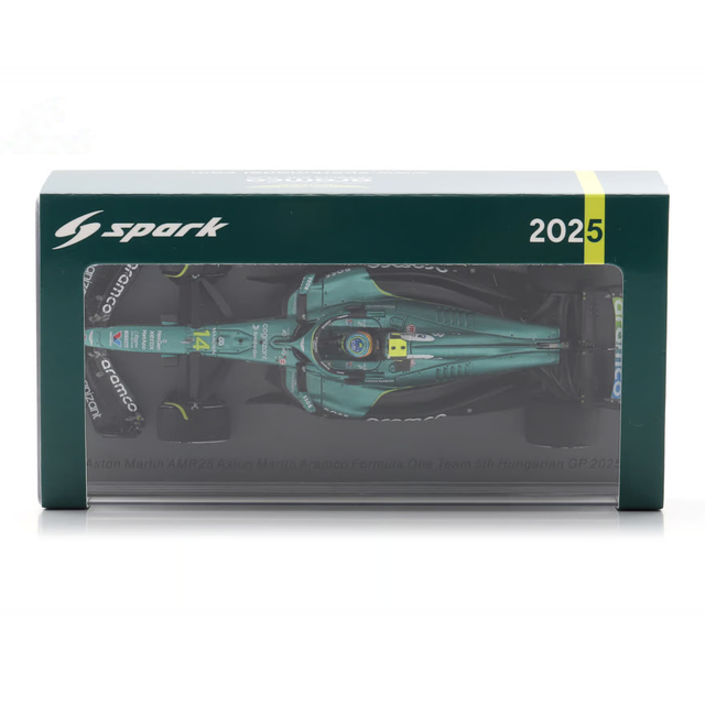 Spark Models F1 Aston Martin F1 Team AMR25 No.14 Aston Martin Aramco 5th Hungarian GP 2025 Fernando Alonso 1/43 Scale Model