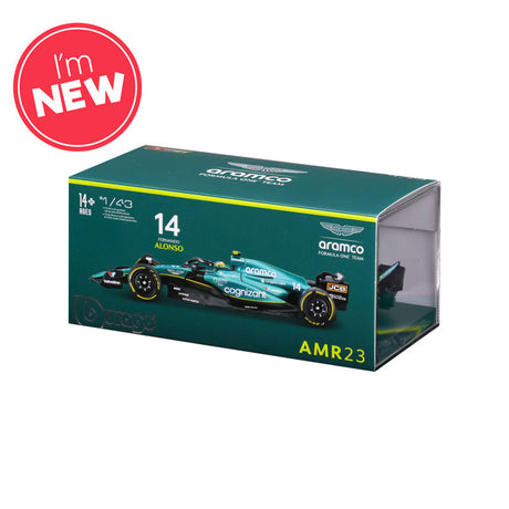 Bburago F1 Aston Martin F1 2023 AMR23 No.14 - Fernando Alonso With Helmet 1/43 Scale