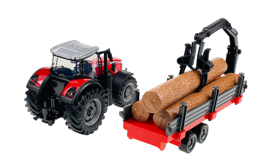 Bburago Massey Fergusson 8740S Tractor With Log Trailer (10cm) 1/50 Scale Model