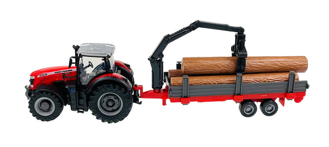 Bburago Massey Fergusson 8740S Tractor With Log Trailer (10cm) 1/50 Scale Model