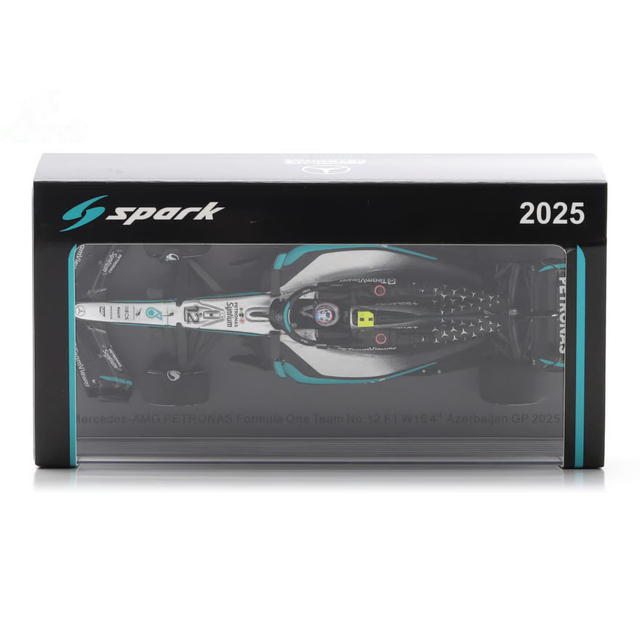 Spark Models F1 Mercedes F1 Team W16 No.12 Mercedes-AMG PETRONAS 4th Azerbaijan GP 2025 Kimi Antonelli 1/43 Scale Model